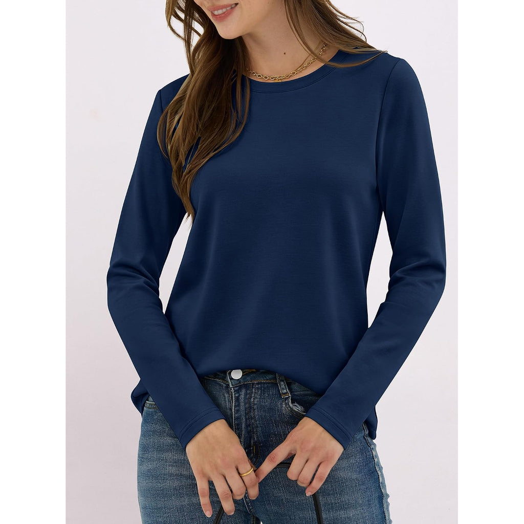 ANRABESS Long Sleeve Shirts for Women,Soft Stretchy Wrinkle-Free Tops,Casual Crew Neck T Shirt for Work Daily Fall
