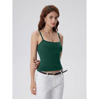 SUUKSESS Women Built in Bra Tank Tops Double Line Going Out Basic Square Neck Camisole Top
