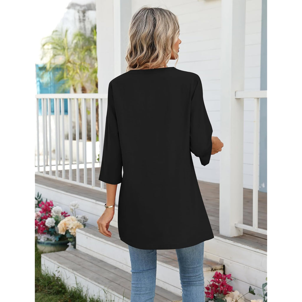 Women's Cotton Linen Tunic Top Black