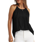 Women's Pleated Halter Tank Top Black
