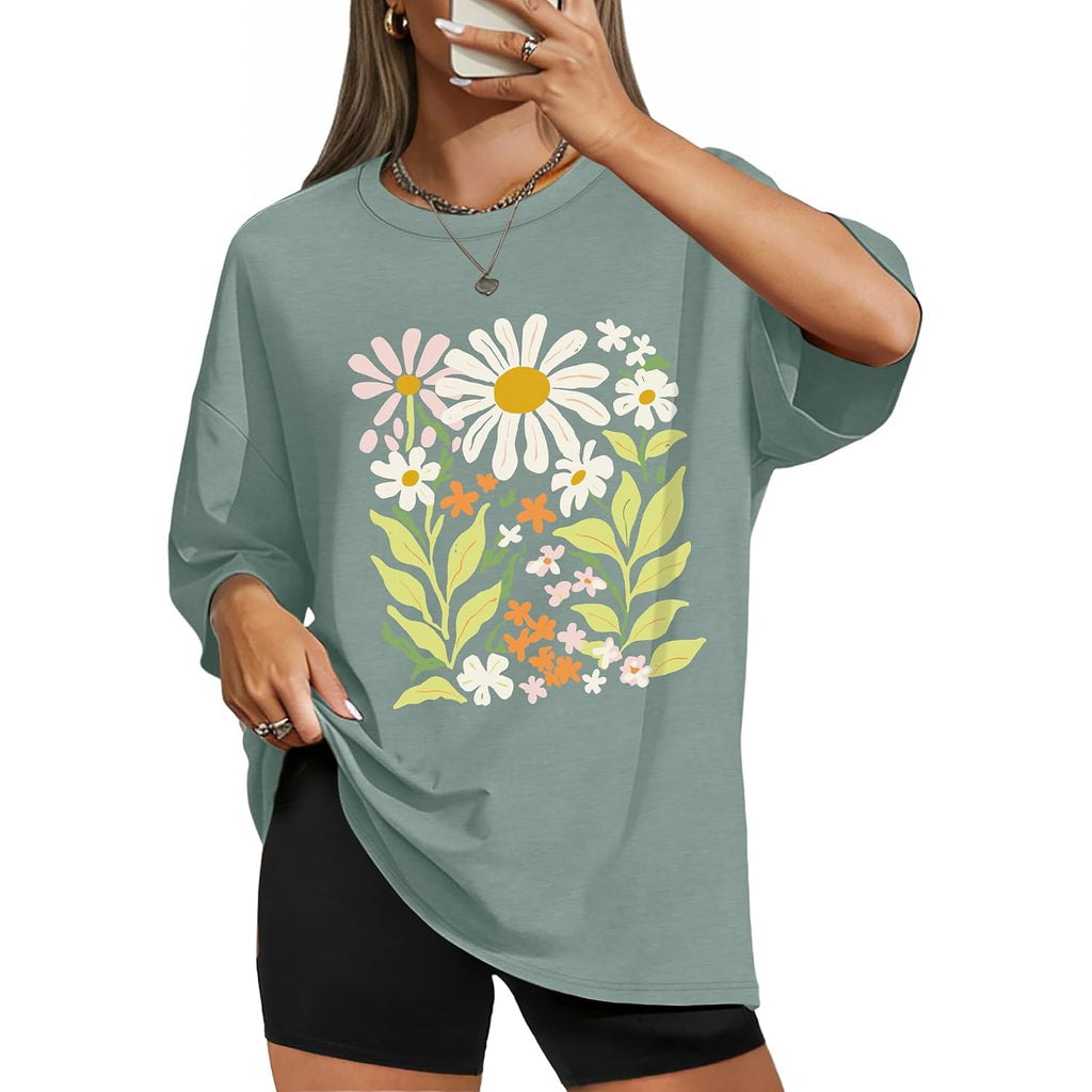 WIHOLL Oversized Tshirts for Women Summer Crew Neck Short Sleeve Graphic Tees Casual Loose Fit Workout Tops 2026