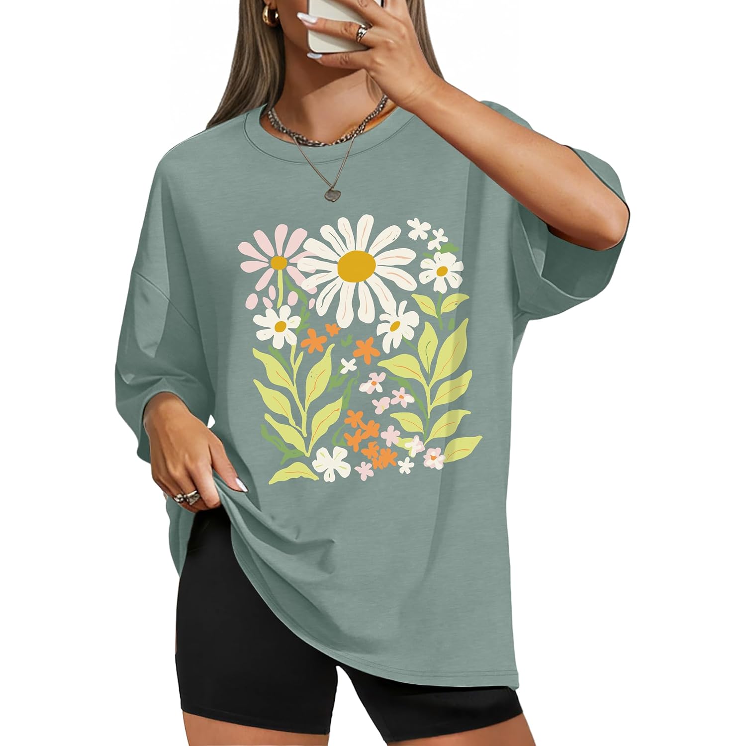 WIHOLL Oversized Tshirts for Women Summer Crew Neck Short Sleeve Graphic Tees Casual Loose Fit Workout Tops 2026