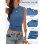 Women's High Neck Ribbed Tank Top Blue