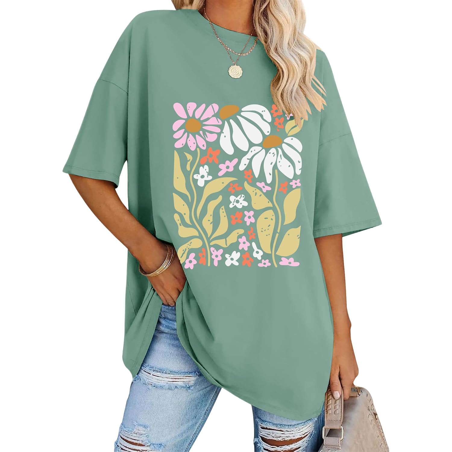 LOMON Oversized Graphic T Shirts for Women Short Sleeve Crewneck Summer Tops Loose Casual Basic Tees