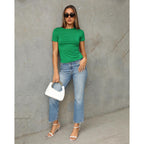 Abardsion Women's Casual Basic Going Out Crop Tops Slim Fit Short Sleeve Crew Neck Tight T Shirts 2026