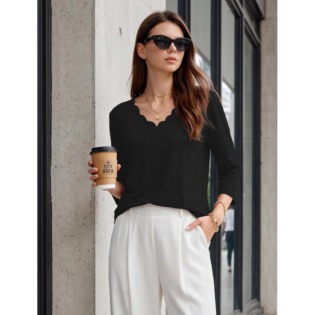 Women's Casual V-Neck Tunic Top Black