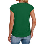 SAMPEEL Womens Summer Tops Trendy 2025 Ruched Cap Short Sleeve Tshirts Shirts Crew Neck T Shirts Fashion