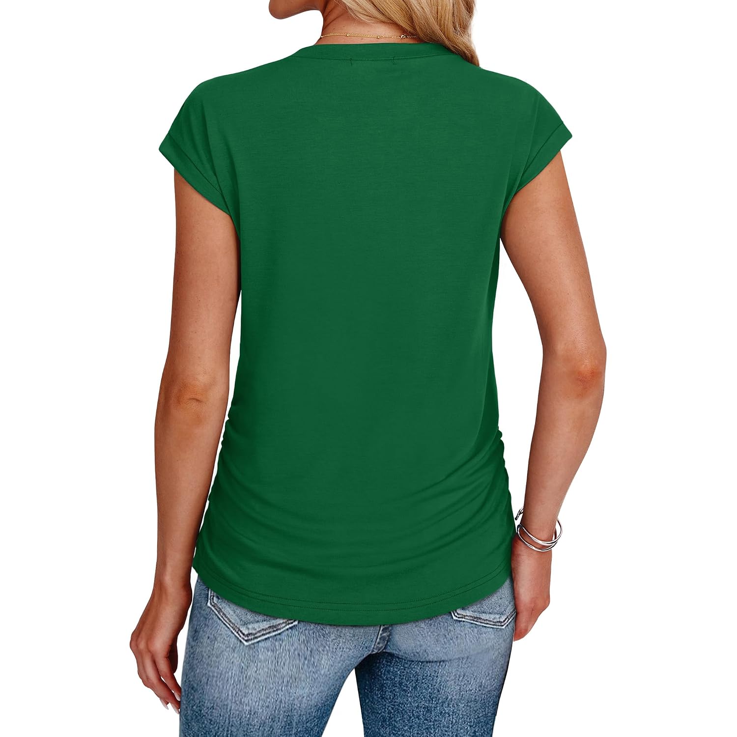 SAMPEEL Womens Summer Tops Trendy 2025 Ruched Cap Short Sleeve Tshirts Shirts Crew Neck T Shirts Fashion