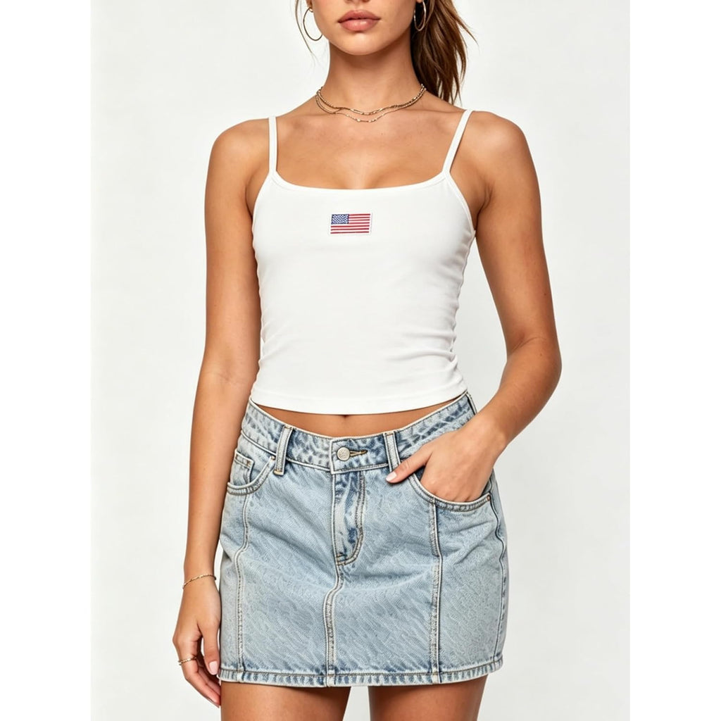 Women's Graphic Embroidered Tank Top Flag White