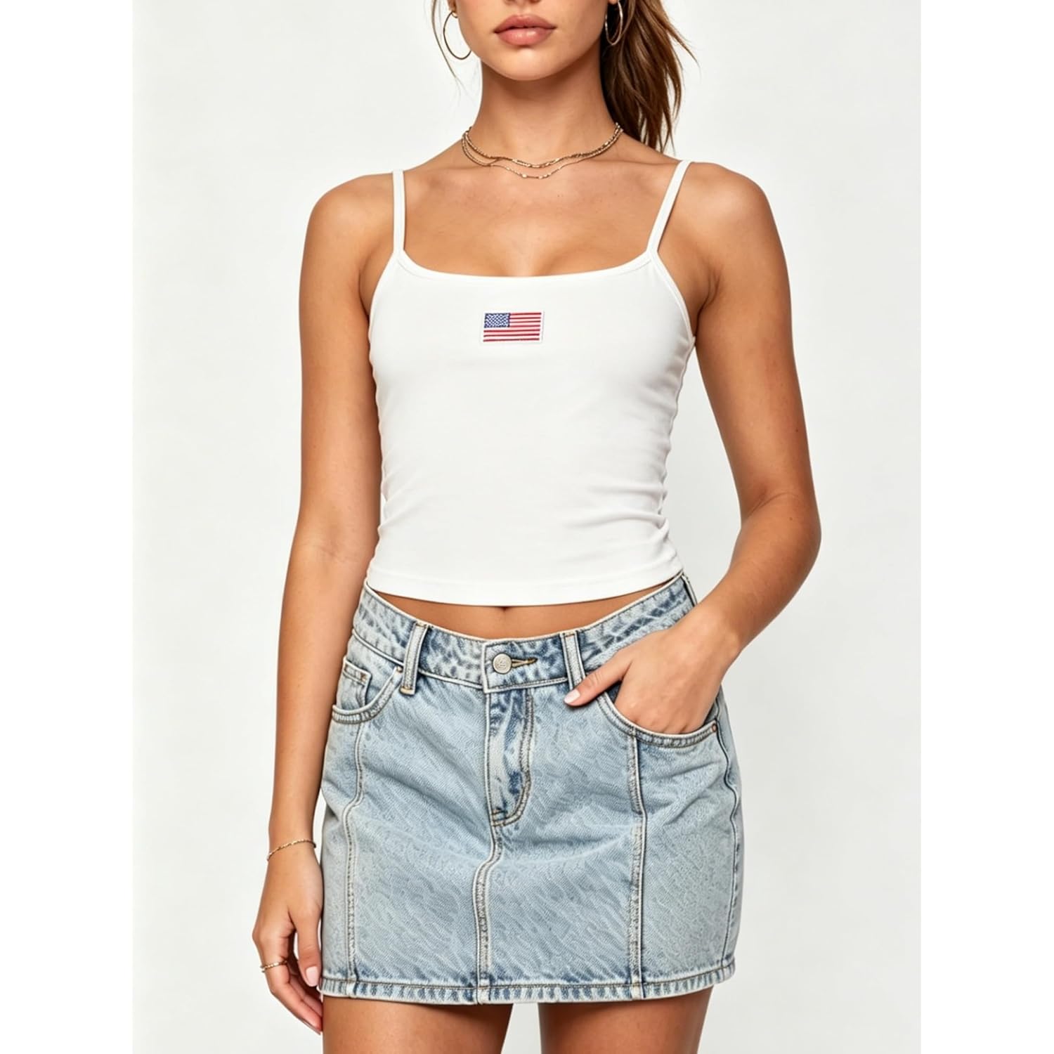 Women's Graphic Embroidered Tank Top Flag White