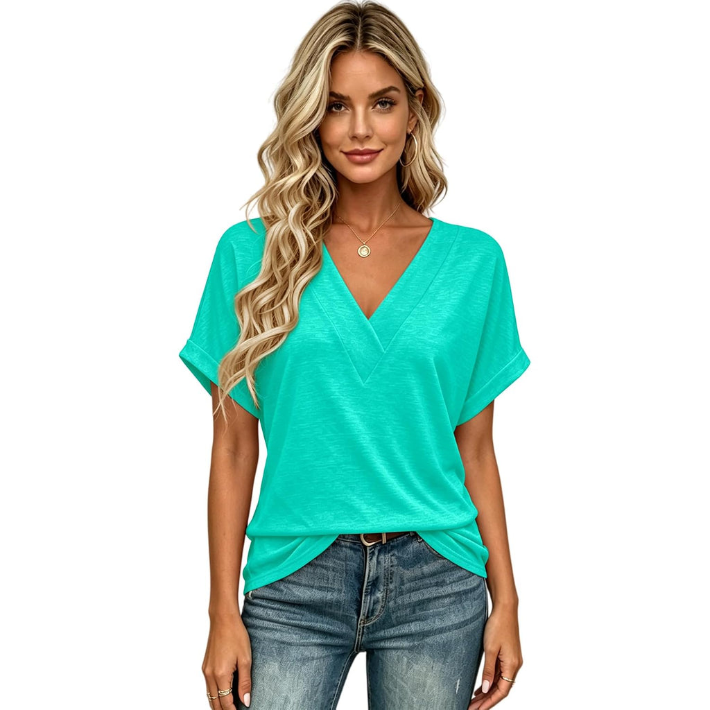 T Shirts Short Sleeve V Neck Tees Womens Tops Beach Vacation Fashion Clothes 2026 Casual Summer Spring Fall Outfits