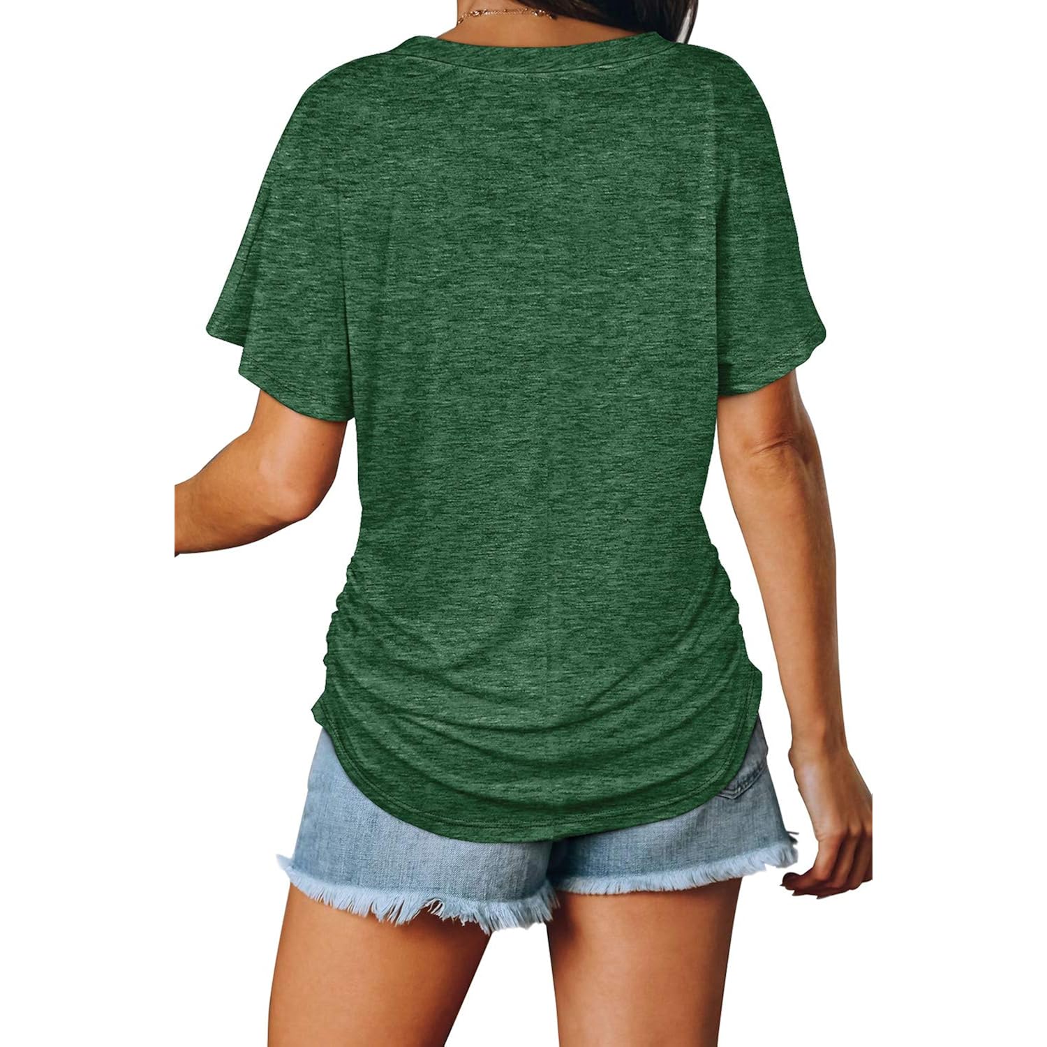 Women's Side Shirring V-Neck Tunic Top Green