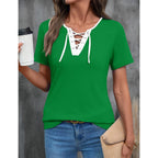 LOMON Womens Criss Cross Short Sleeve T-Shirts V-Neck Floral Summer Blouse Tops
