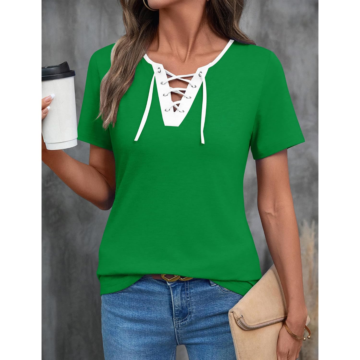 LOMON Womens Criss Cross Short Sleeve T-Shirts V-Neck Floral Summer Blouse Tops