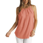 WlHOLL Womens Pleated Tank Tops Spaghetti Strap Camisole Halter Tops Curved Hem Fashion 2026
