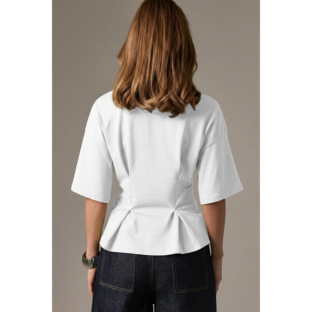 Dokotoo Womens Peplum Tops Summer Babydoll Short Sleeve T Shirts Casual Dressy Going Out Fashion Trendy Y2K Clothes