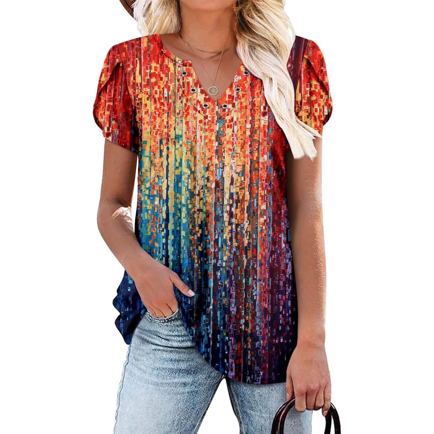 Women's Flowy Boho Tunic Top Rainbow