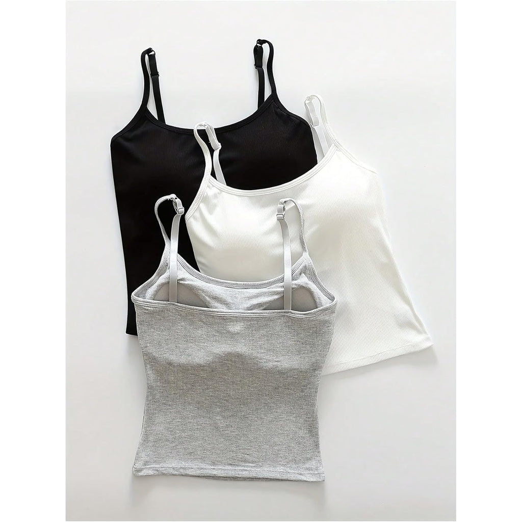 Women's Built-In Bra Crop Tank Top Black/White/Grey