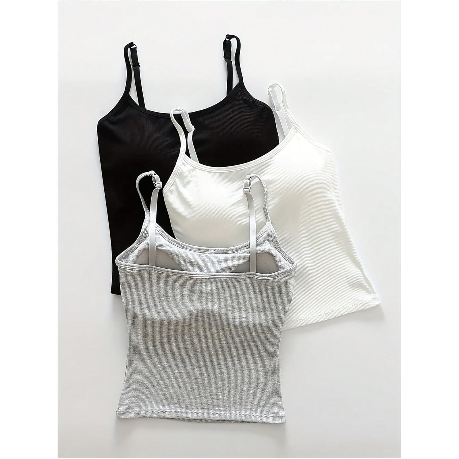 Women's Built-In Bra Crop Tank Top Black/White/Grey