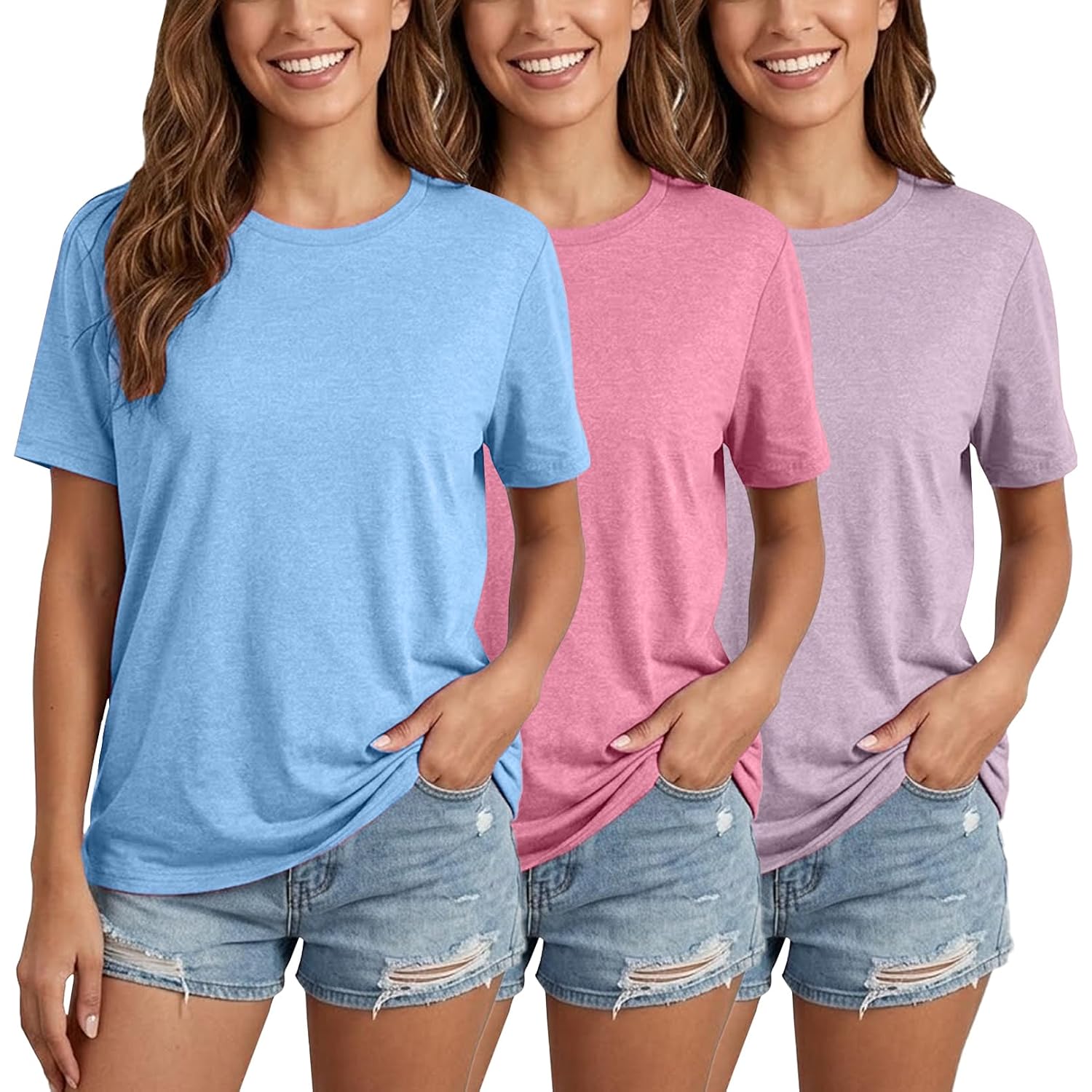LOOKFACE Womens 3 Pack Basic T Shirts Summer Tops 2026 Short Sleeve Tees Comfy Casual Vacation Clothes