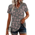 Women's Button-Up Henley Tunic Top Black Gypsophila Floral