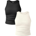 Women's Crew Neck Crop Tank Top Black/Beige