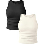 Women's Crew Neck Crop Tank Top Black/Beige