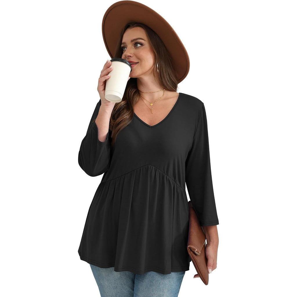 Women's Babydoll V-Neck Tunic Top Black