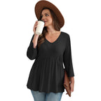 Women's Babydoll V-Neck Tunic Top Black