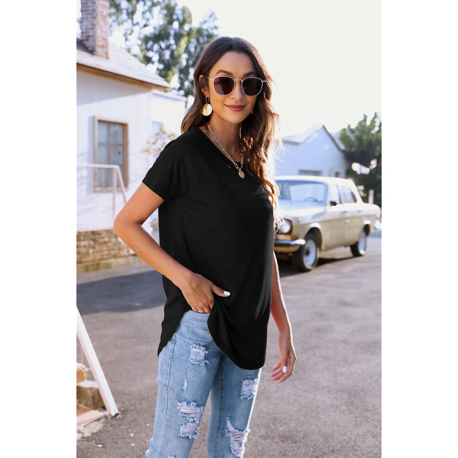 Women's Batwing Sleeve Tunic Top Black