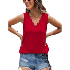 WIHOLL Women's Loose Fit V Neck Lace Sleeveless Summer Tank Top