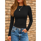 AUTOMET Womens Crew Neck Long Sleeve Slim Fit Compression Underscrubs Tops