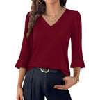 WIHOLL Womens Blouses Dressy Casual 3/4 Length Sleeve Tops Lace Trendy 2026 Spring Summer V Neck Shirts Vacation Outfits