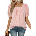 Women's Square Neck Gingham Tunic Top Pink