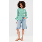 Women's Carayln Top  Button Down Shirt Emerald Stripe