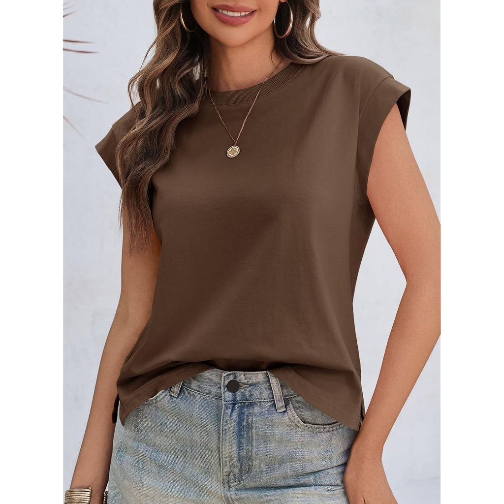 Cicy Bell Womens Cap Sleeve Tops Summer Casual Cotton T Shirts Loose Fit Crew Neck Basic Tee