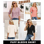 Women's Puff Sleeve Henley Tunic Top White