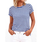 BTFBM Tops for Women Trendy Summer 2026 Crew Neck Short Sleeve T Shirts Striped Casual Vacation Blouse Basic Tee