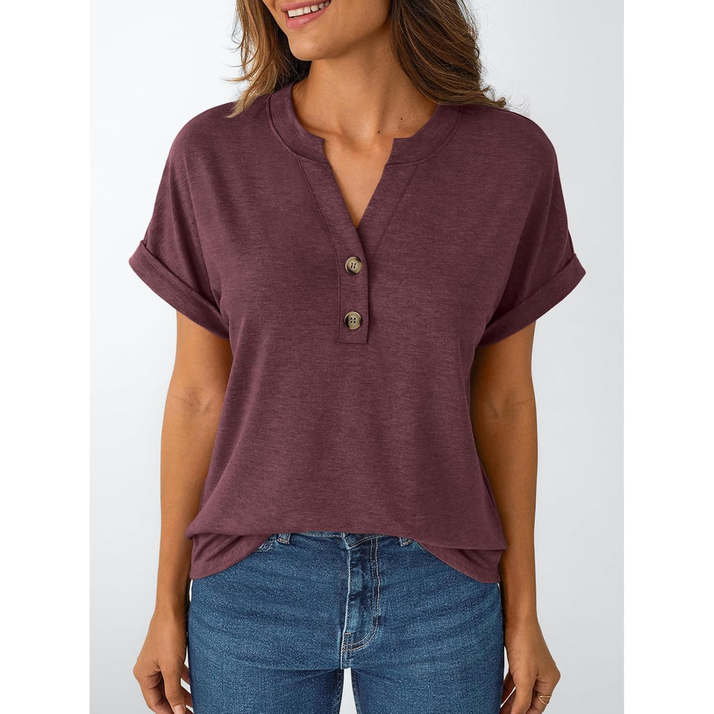 AUTOMET Women's Short Sleeve Shirts Henley Dressy Casual Summer Tops 2026 Spring Fashion Trendy Cute T-Shirts