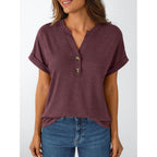 AUTOMET Women's Short Sleeve Shirts Henley Dressy Casual Summer Tops 2026 Spring Fashion Trendy Cute T-Shirts