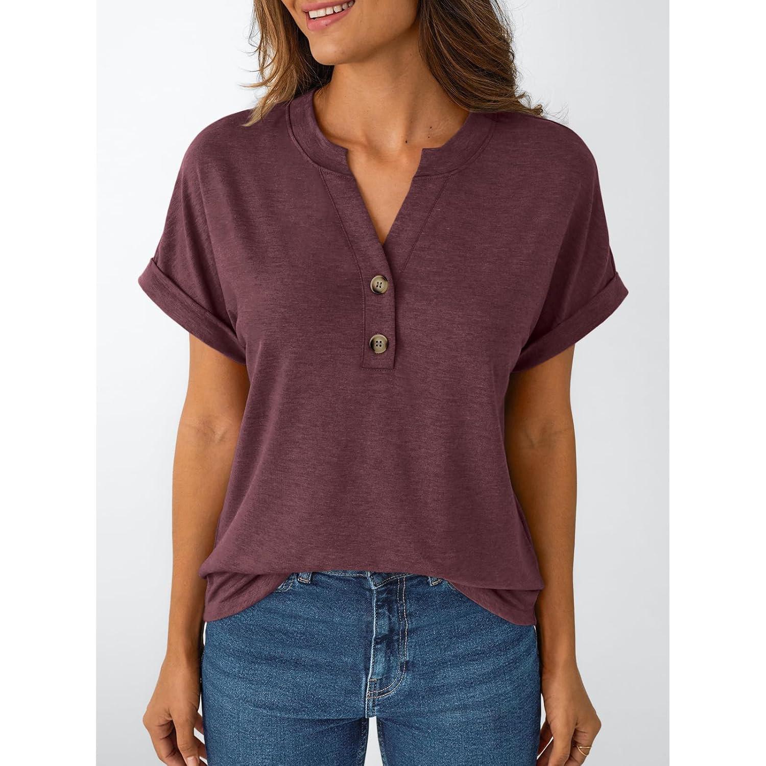AUTOMET Women's Short Sleeve Shirts Henley Dressy Casual Summer Tops 2026 Spring Fashion Trendy Cute T-Shirts