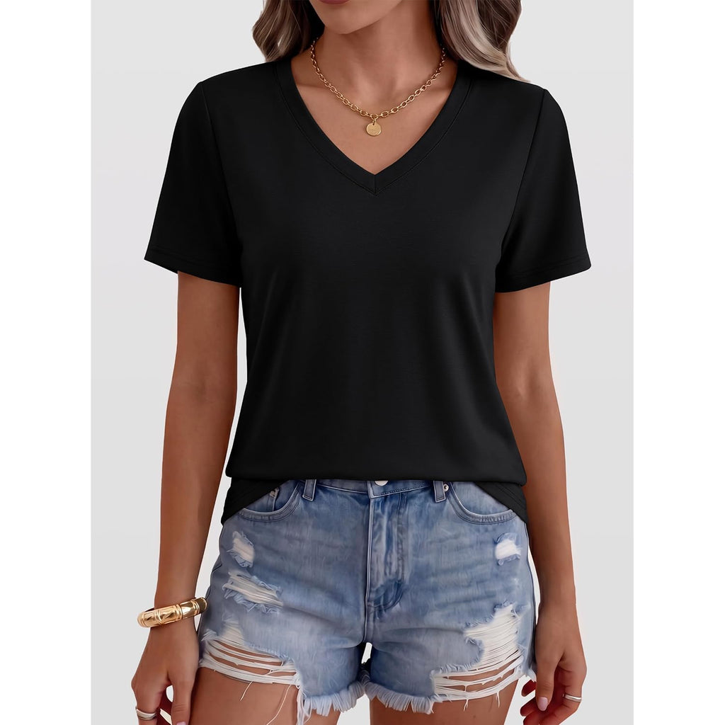 ANRABESS Womens Short Sleeve Tops Casual V Neck Wrinkle - Free Basic T Shirts Summer Cute Tee 2026 Spring Fashion Clothes