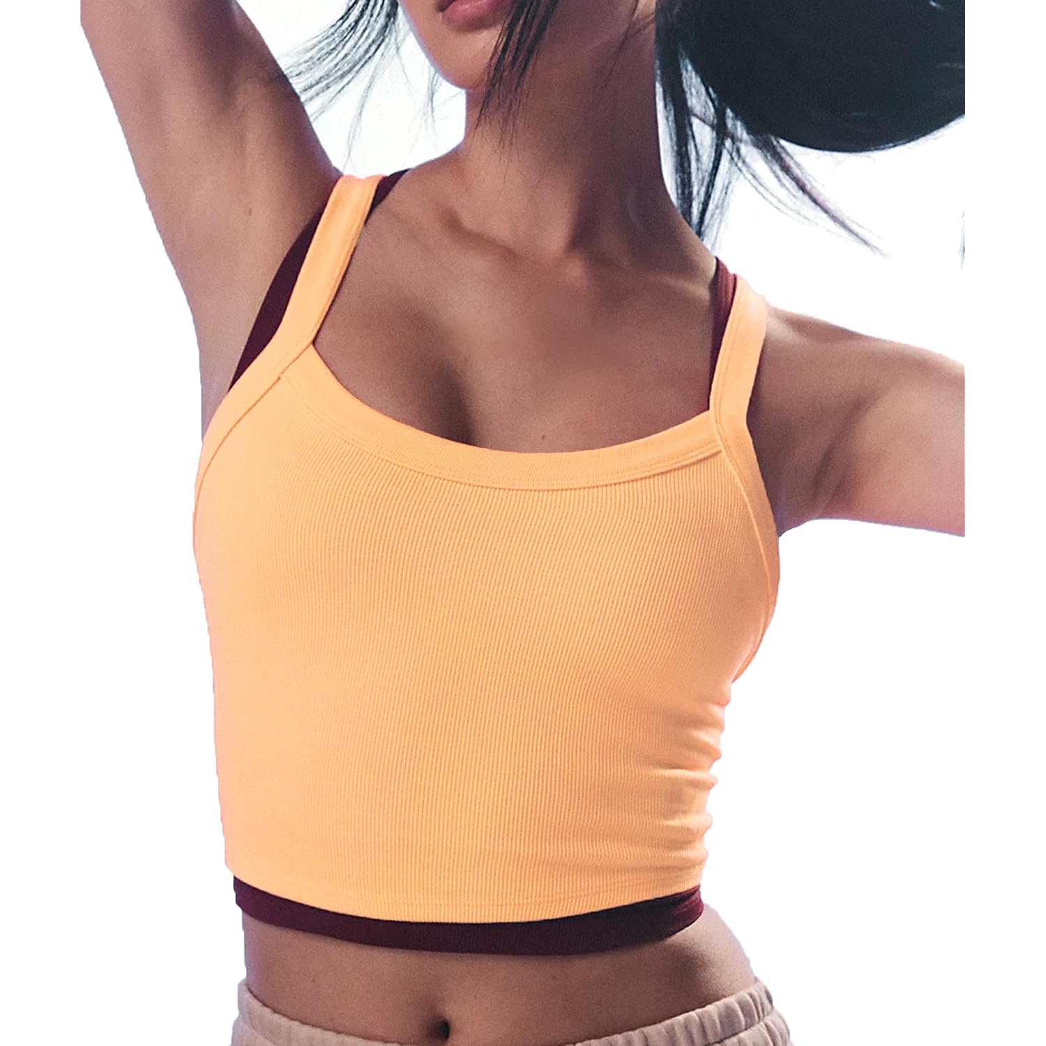 Tank Tops for Women Scoop Neck Crop Tops Athletic Workout Tops Cute Seamless Cami Ribbed Tank Top