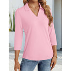 Women's 3/4 Sleeve V-Neck Polo Shirt Light Pink