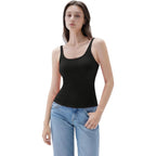 SUUKSESS Women Padded Cotton Ribbed Tank Tops Casual Summer Going Out Sleeveless Scoop Neck Basic Cami Tops