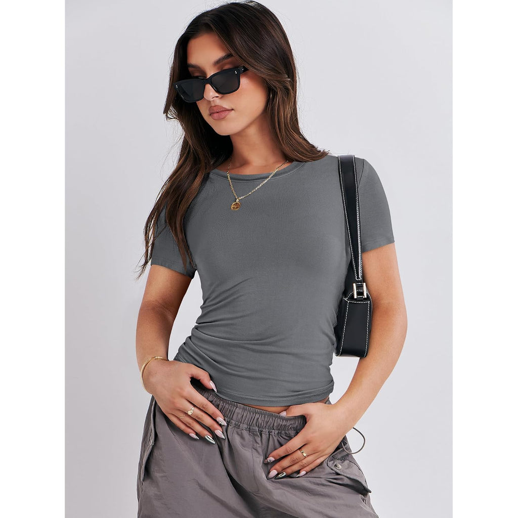 ANRABESS Women’s 3 Pack Short Sleeve Shirts 2026 Crop Tops Tight Fitted Basic Tees Workout T Shirts Y2k Clothes Summer Outfit