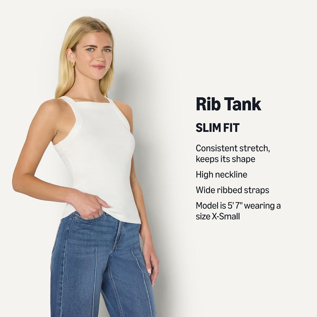 Women's High Neck Ribbed Tank Top White