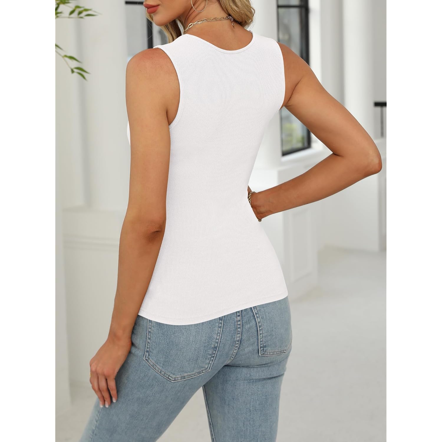 Women's Square Neck Knit Tank Top White