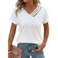 LOLONG Womens Short Sleeve V Neck T Shirts Summer Cut Out Casual Basic Work Tee Tops