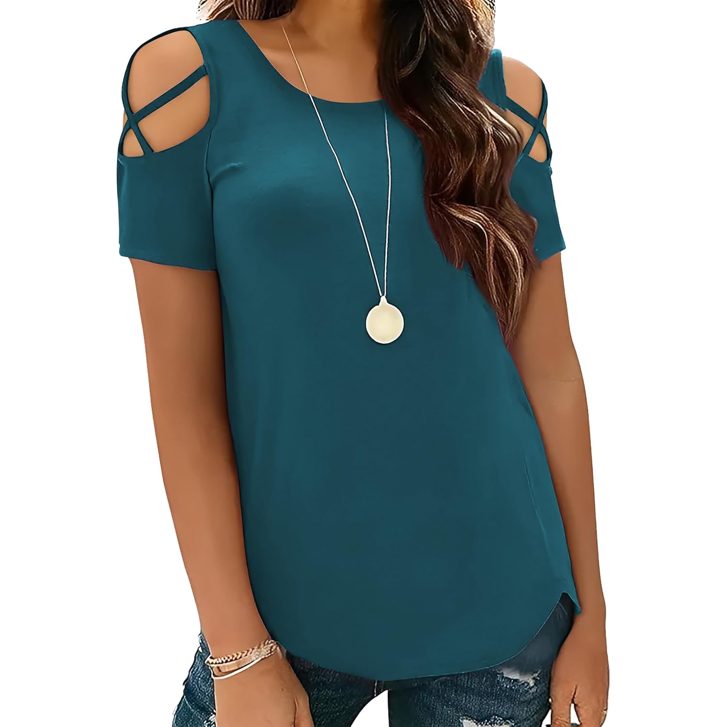 Women's Cold Shoulder Tunic Top Petrol